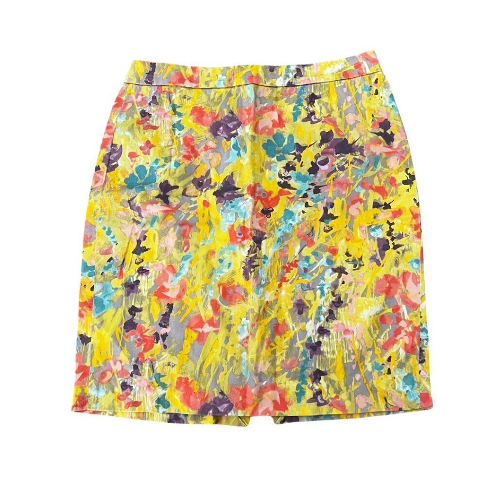 J. Crew Yellow Floral Paint-Effect Pencil Skirt